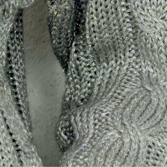 90s Liz Claiborne Women’s M Metallic Cable Knit Turtleneck Sweater Silver Gray - Picture 9 of 16